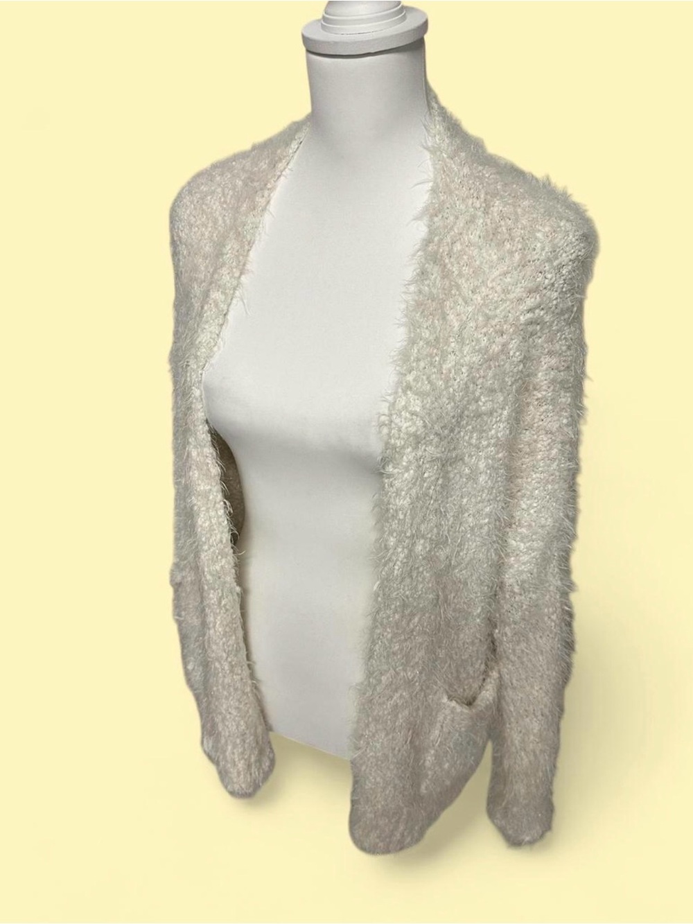 Hollister Ivory Fuzzy Open-Front Cardigan